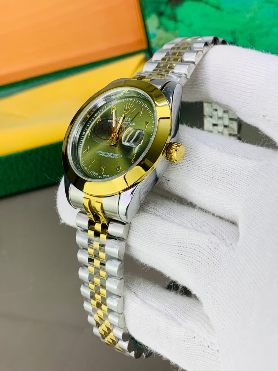 Rolex Date Just | green arabic dail