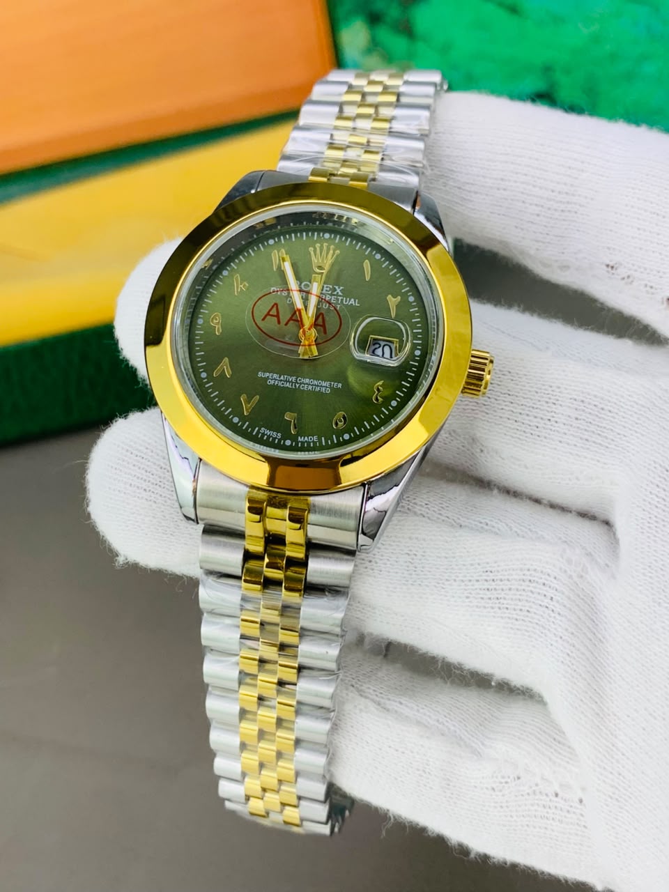 Rolex Date Just | green arabic dail